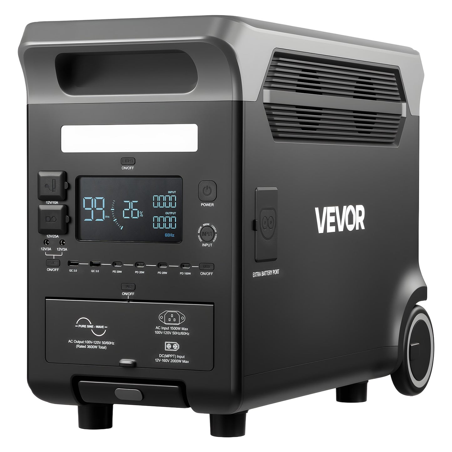 VEVOR Portable Power Station Solar Generator 3600W 3840Wh with 10 Output Ports