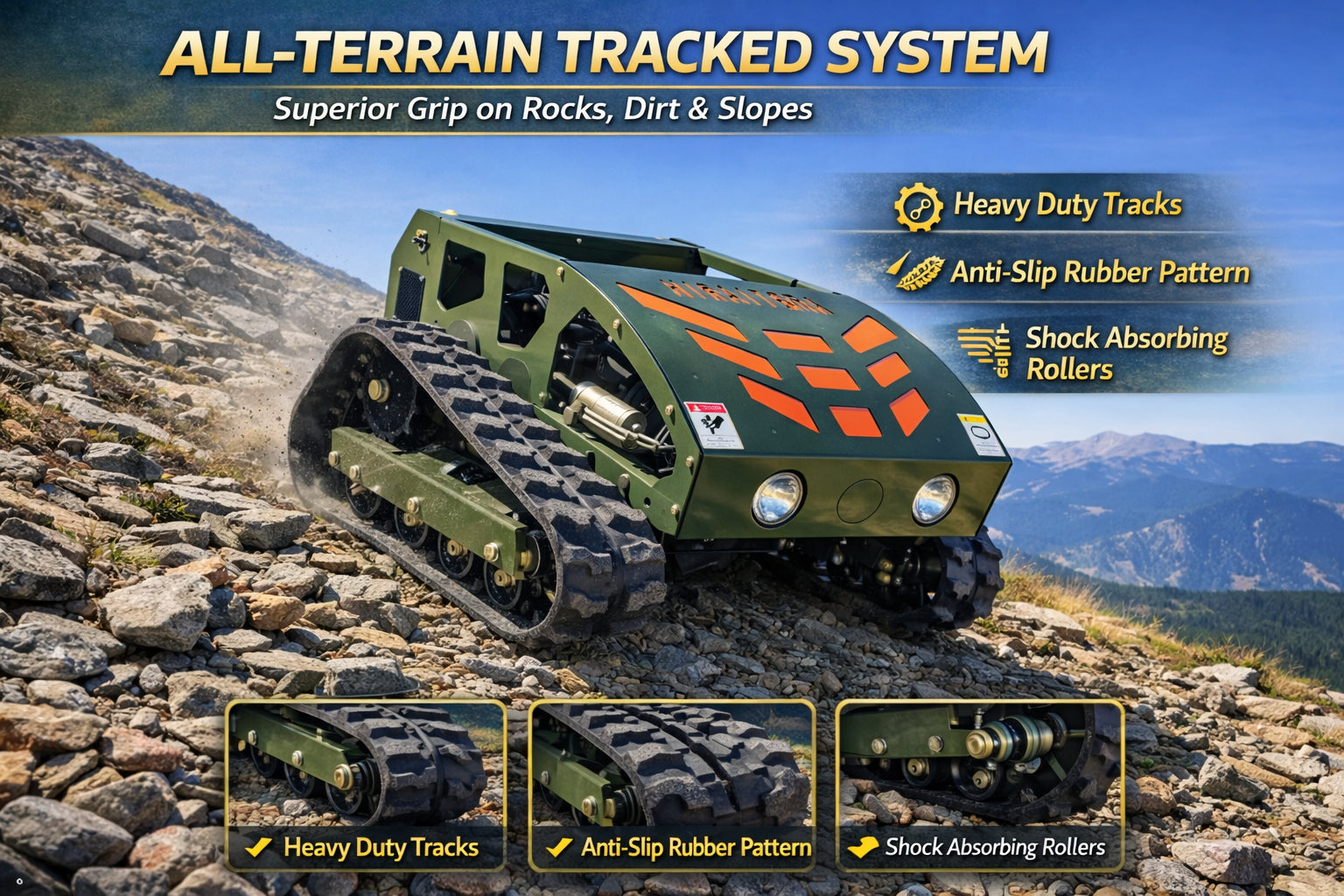 Remote Control Tracked Lawn Mower 45° Slope Gas RC Mower 22" US Stock
