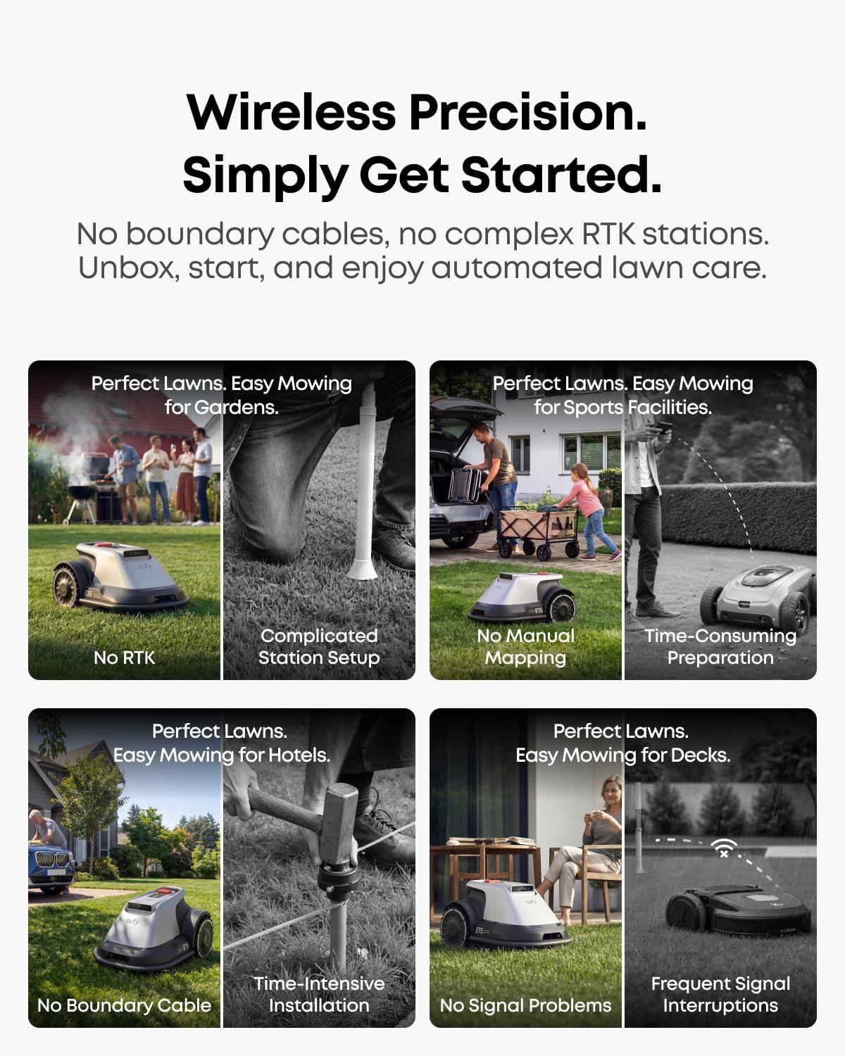 Eufy Robot Lawn Mower E15, Auto Mapping, Pure Vision Navigation