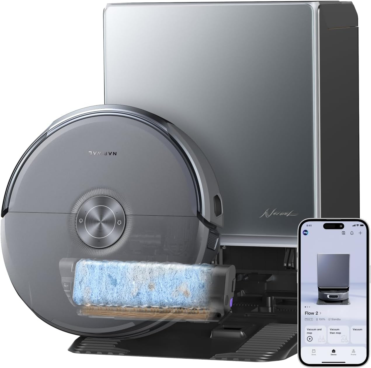 NARWAL Flow 2 Robot Vacuum and Mop Combo, 31000Pa, Flowwash Mop, Black