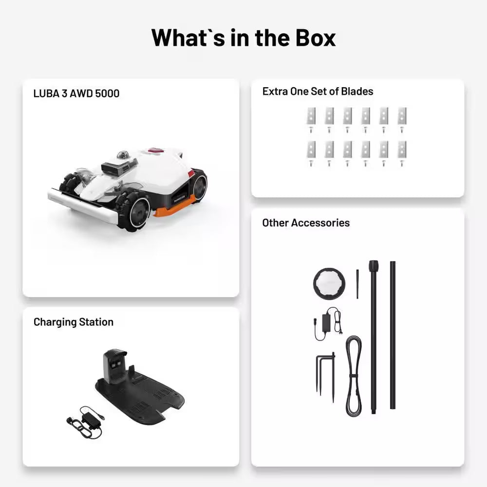 Luba 3 AWD 16 In. 360° Lidar Robot Lawn Mower (1.25 Acre)Adjustable Cutting Height(1 In. - 2.7 In.)All Terrain AI Vision