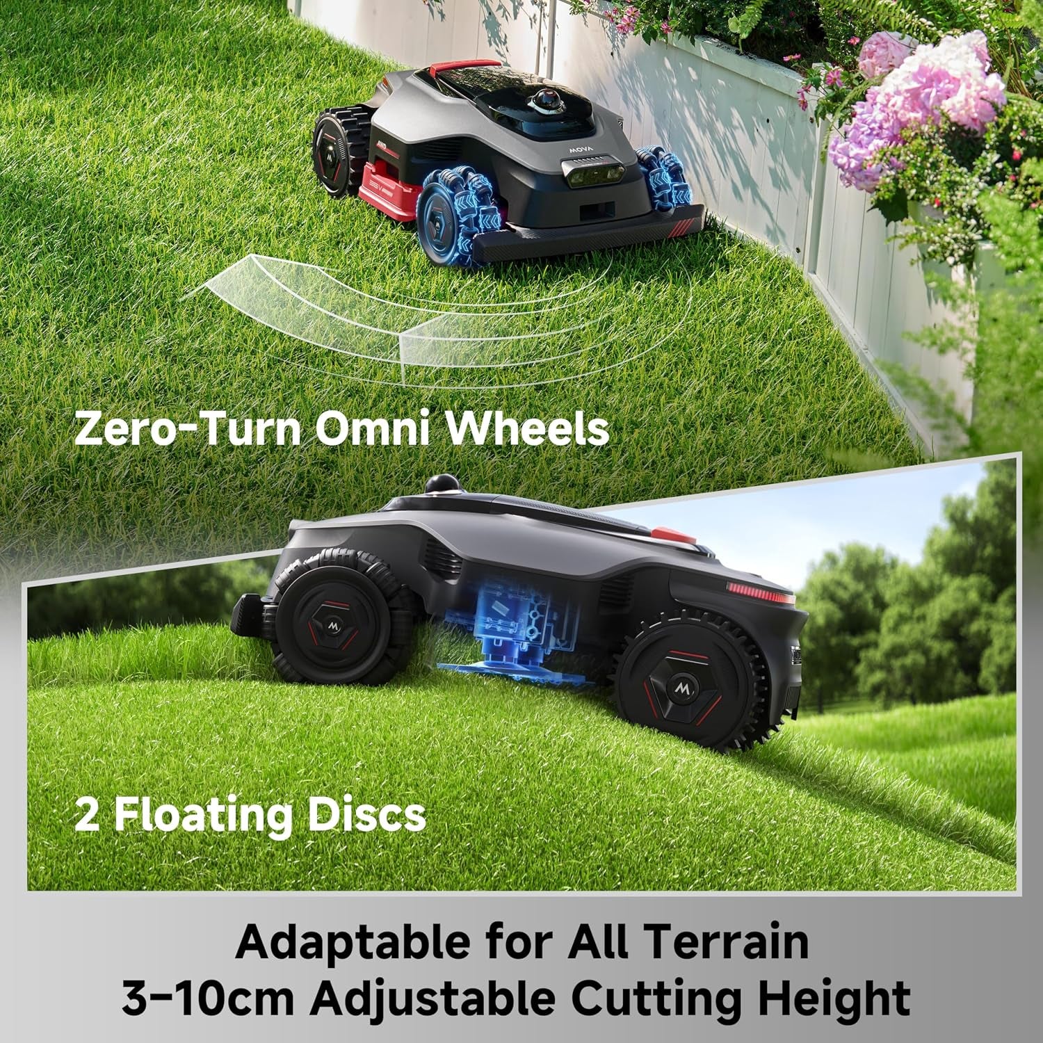 Lidax Ultra 3000 AWD Robot Lawn Mower Wire Free RTK Free for up to 0.75 Acre*Dual Maps, 360° 3D Lidar & AI Dual Vision Mapping, Robotic Mower with 4G, for 80% Slopes, Cutting Height 1.2”–3.9“
