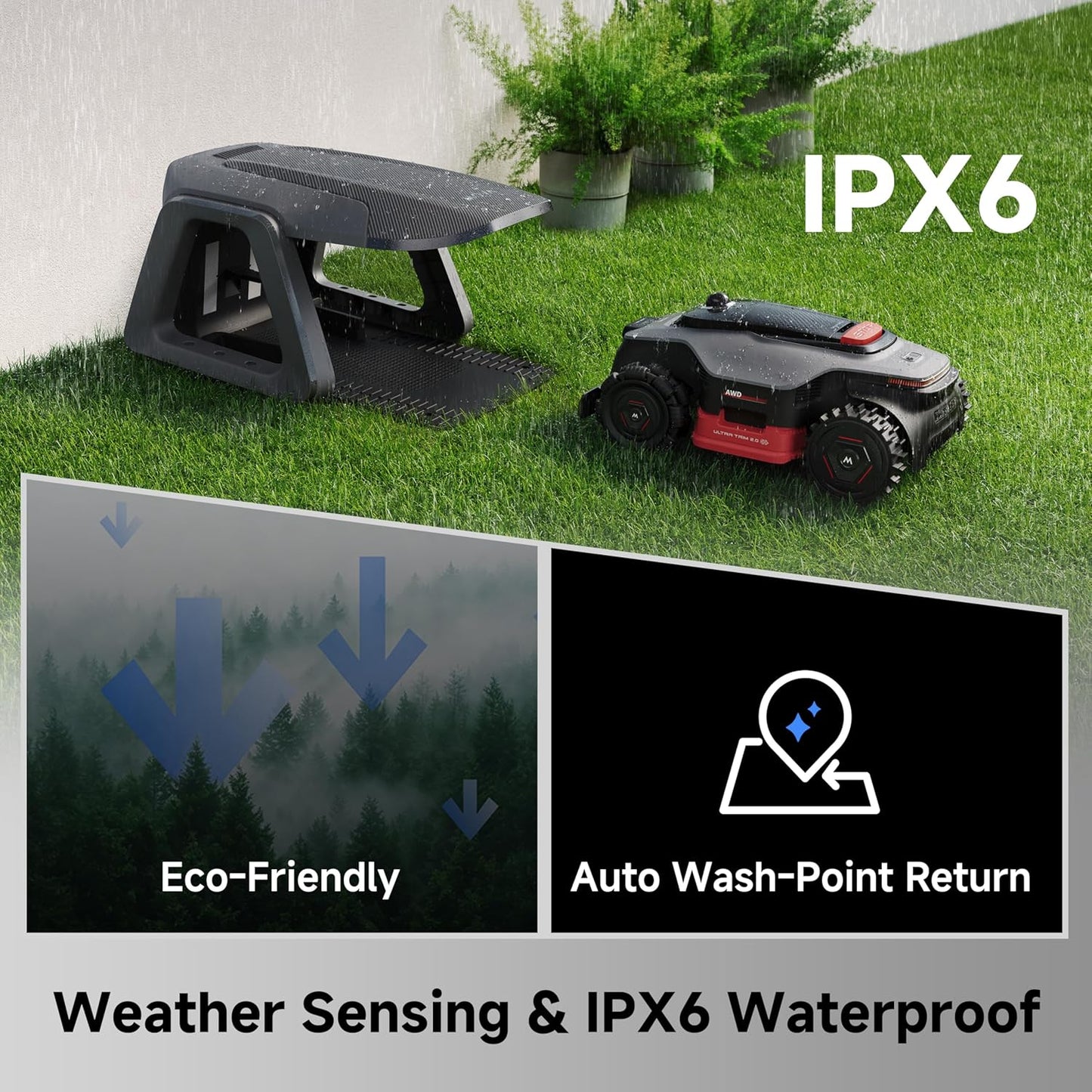 Lidax Ultra 2000 AWD Robot Lawn Mower Wire Free RTK Free for up to 0.5 Acre*Dual Maps, 360° 3D Lidar & AI Dual Vision Mapping, Robotic Mower with 4G, for 80% Slopes, Cutting Height 1.2”–3.9“