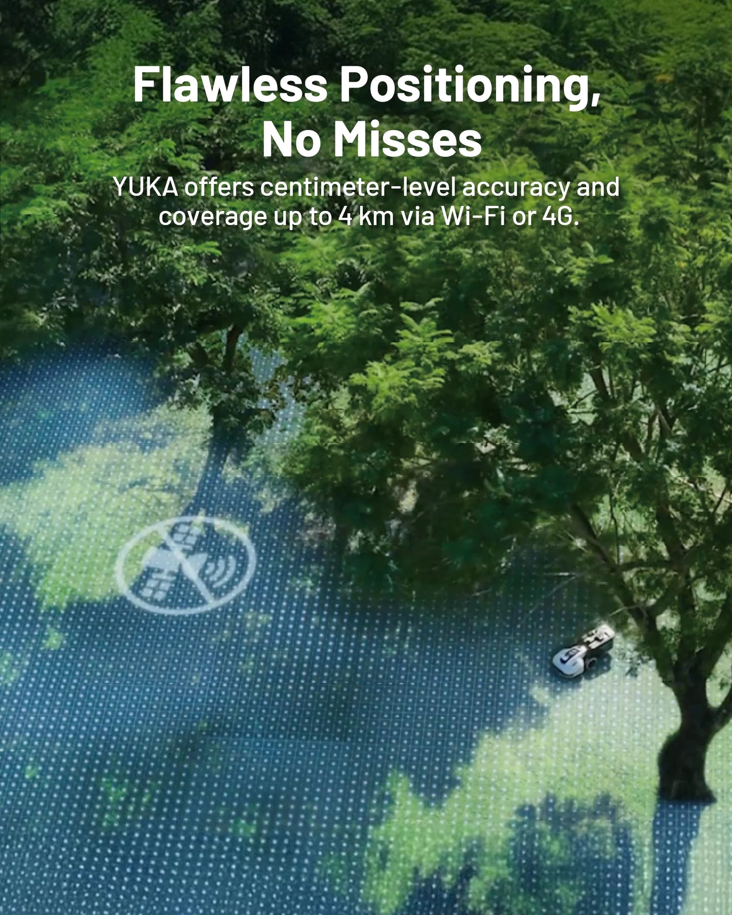 YUKA 3000 Robot Lawn Mower, Auto Mapping, AI Obstacle Avoidance, Reception 0.75 Acre, Max 1 Acre, Dual Cutting Discs, APP Control, with 4G