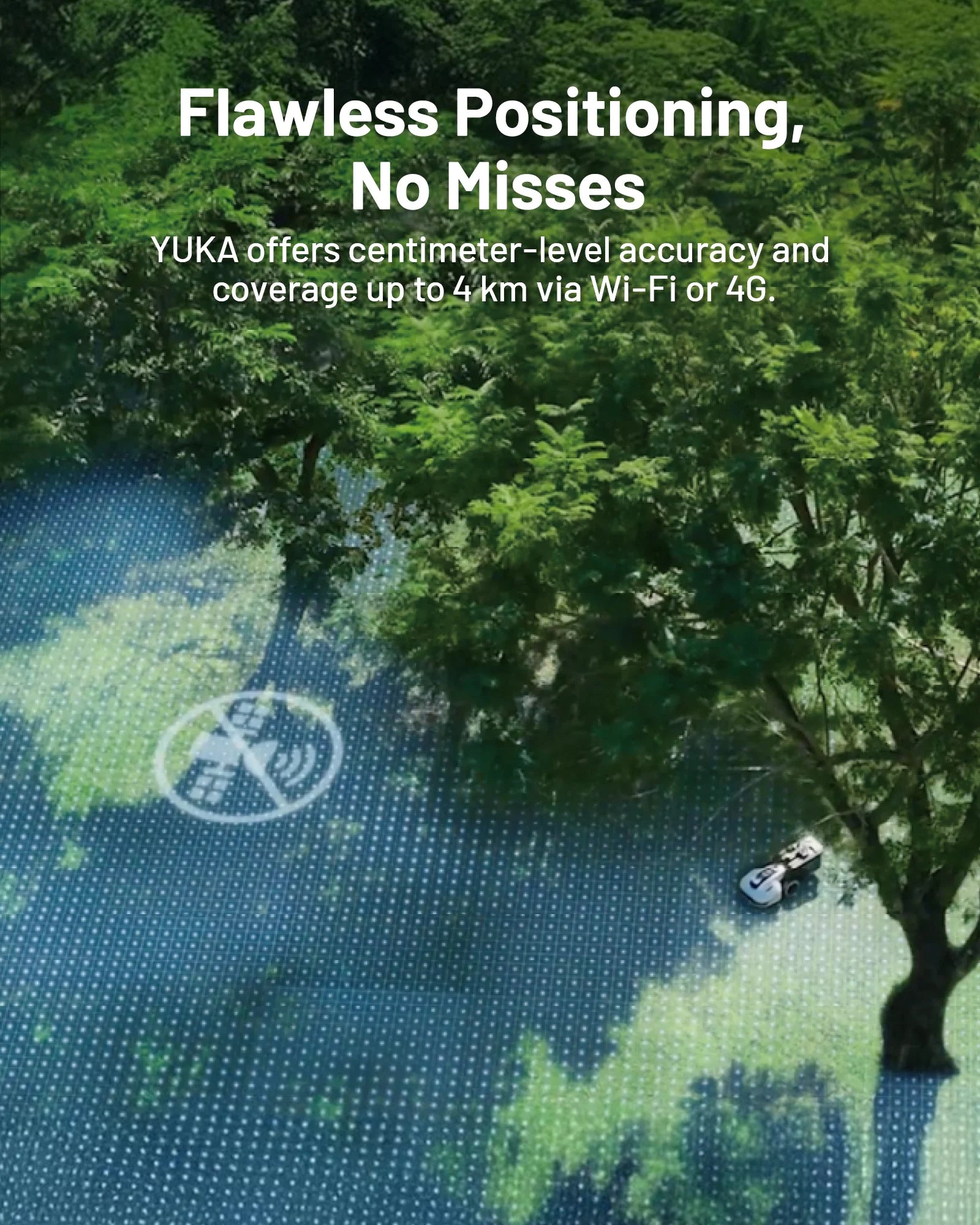 YUKA 3000 Robot Lawn Mower, Auto Mapping, AI Obstacle Avoidance, Reception 0.75 Acre, Max 1 Acre, Dual Cutting Discs, APP Control, with 4G