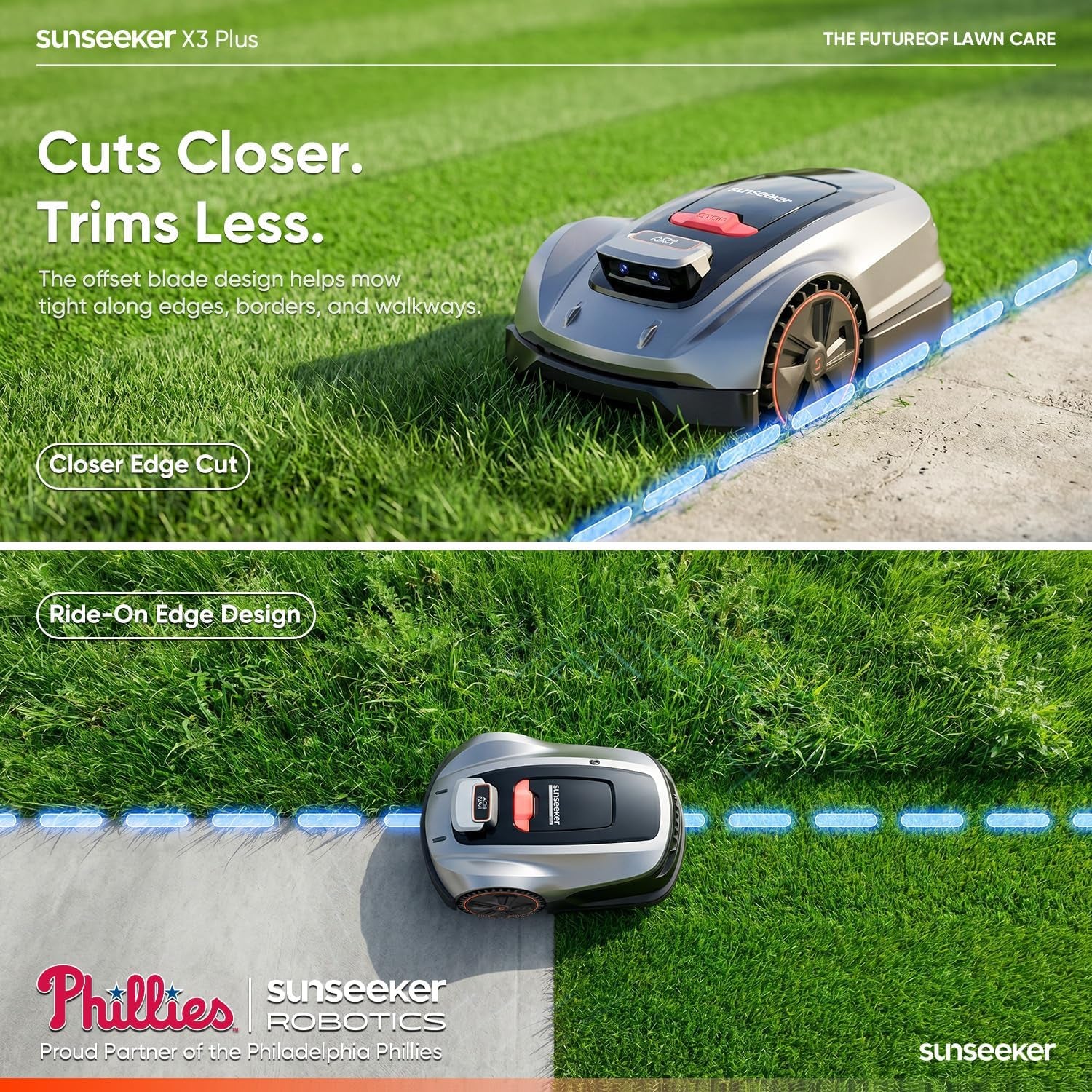 X3 plus Robot Lawn Mower, Wire-Free Robotic Mower for 0.3 Acre, RTK + Vision AI Navigation, Vision AI Obstacle Avoidance, Ride-On-Edge Cutting, App Control.Multi-Zone Management