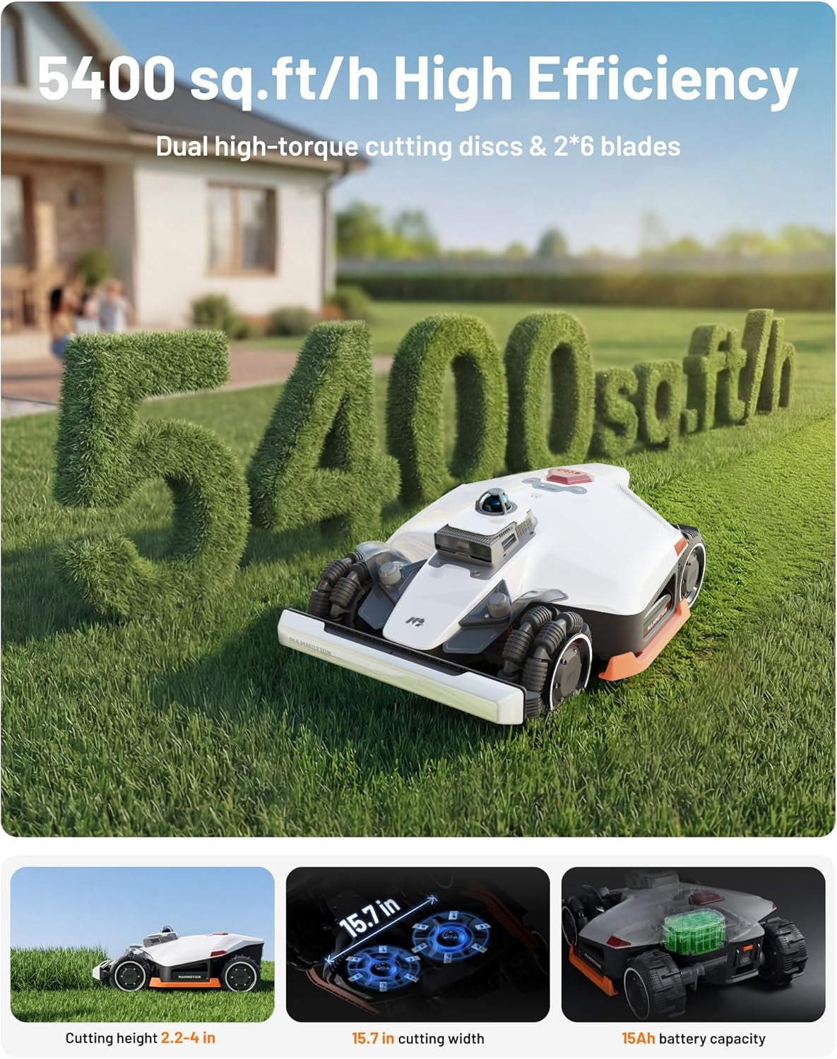 LUBA 3 AWD 5000 Robot Lawn Mower, 1.25 Acres, AWD for 80% Slopes