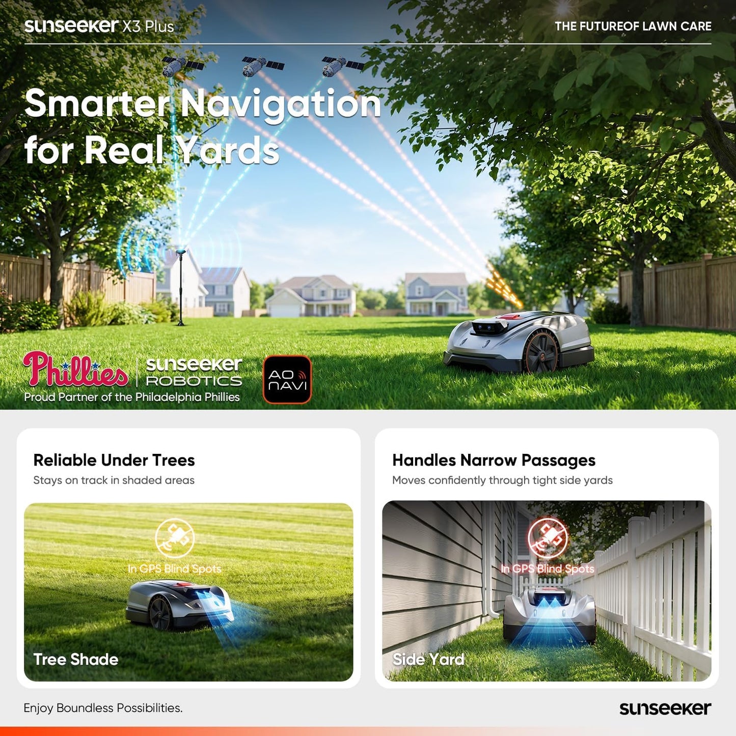 X3 plus Robot Lawn Mower, Wire-Free Robotic Mower for 0.3 Acre, RTK + Vision AI Navigation, Vision AI Obstacle Avoidance, Ride-On-Edge Cutting, App Control.Multi-Zone Management