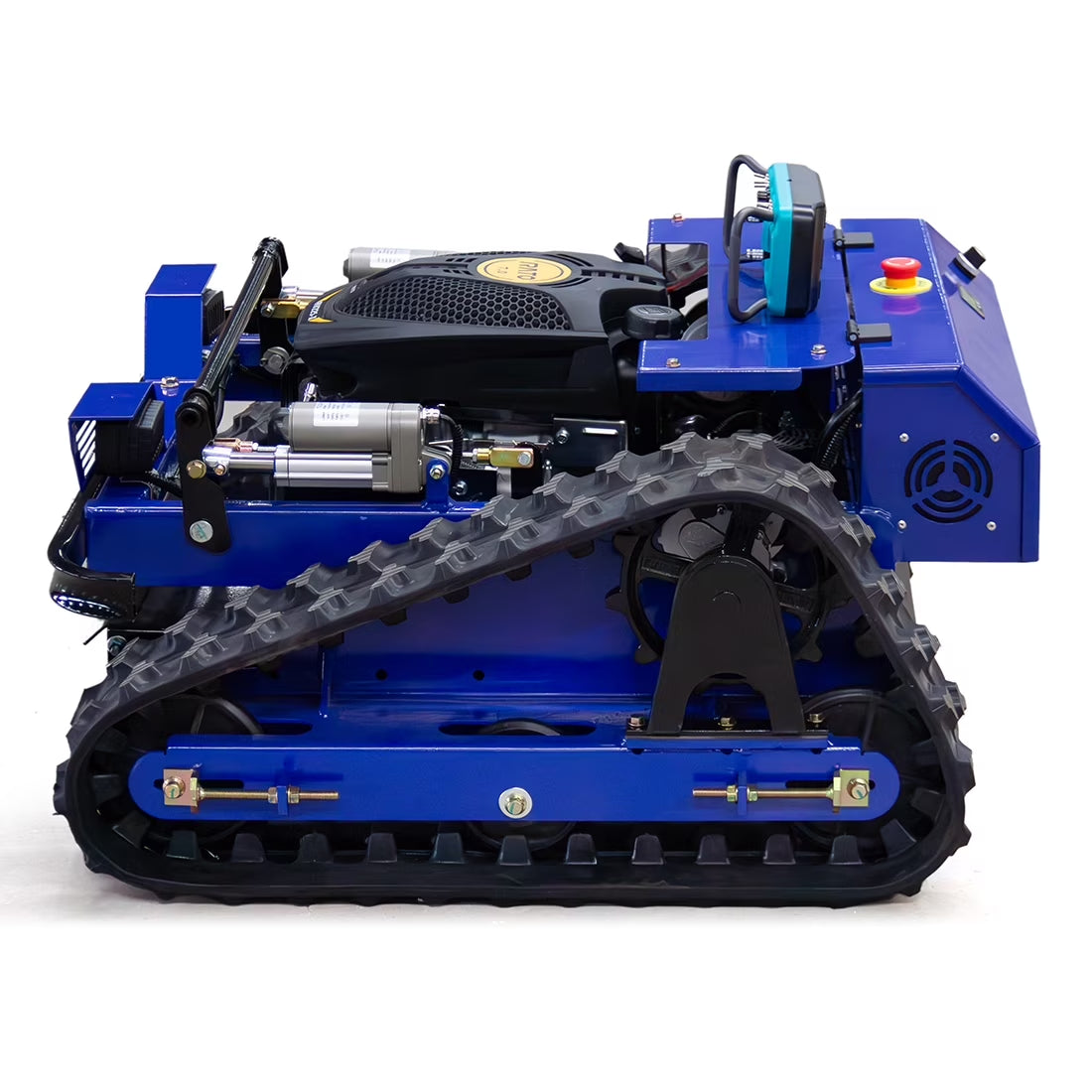 YF550 Remote Control Tracked Lawn Mower, 24V, 9HP 225Cc Gas Engine, 22 Inch Cutting Width, 45 Degree Slope Capability, Blue