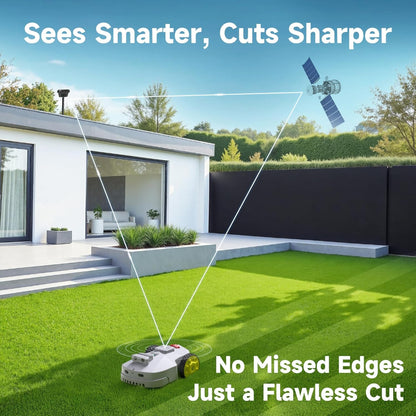 Robot Lawn Mower — 1.5 Acre Ultra Quiet Self Charging Robot Mower, up to 4 Inches Cutting Height, Robotic Lawn Mowers with RTK+4 Eye Vision, Mapping and anti Theft Tech, APP Control