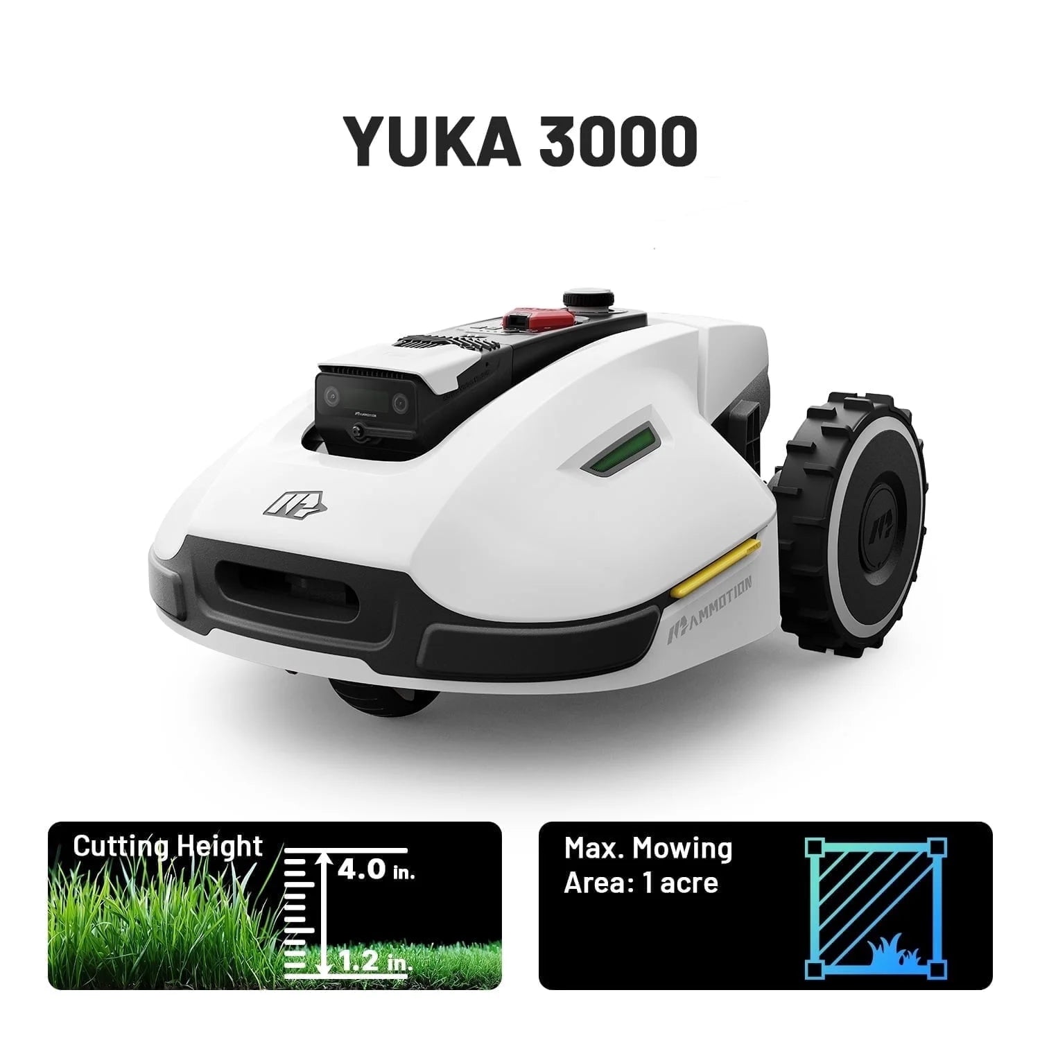 YUKA 3000 Robot Lawn Mower, Auto Mapping, AI Obstacle Avoidance, Reception 0.75 Acre, Max 1 Acre, Dual Cutting Discs, APP Control, with 4G