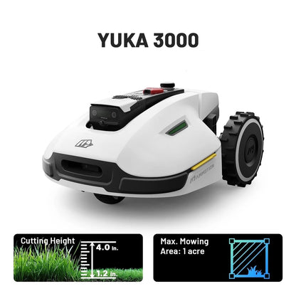 YUKA 3000 Robot Lawn Mower, Auto Mapping, AI Obstacle Avoidance, Reception 0.75 Acre, Max 1 Acre, Dual Cutting Discs, APP Control, with 4G