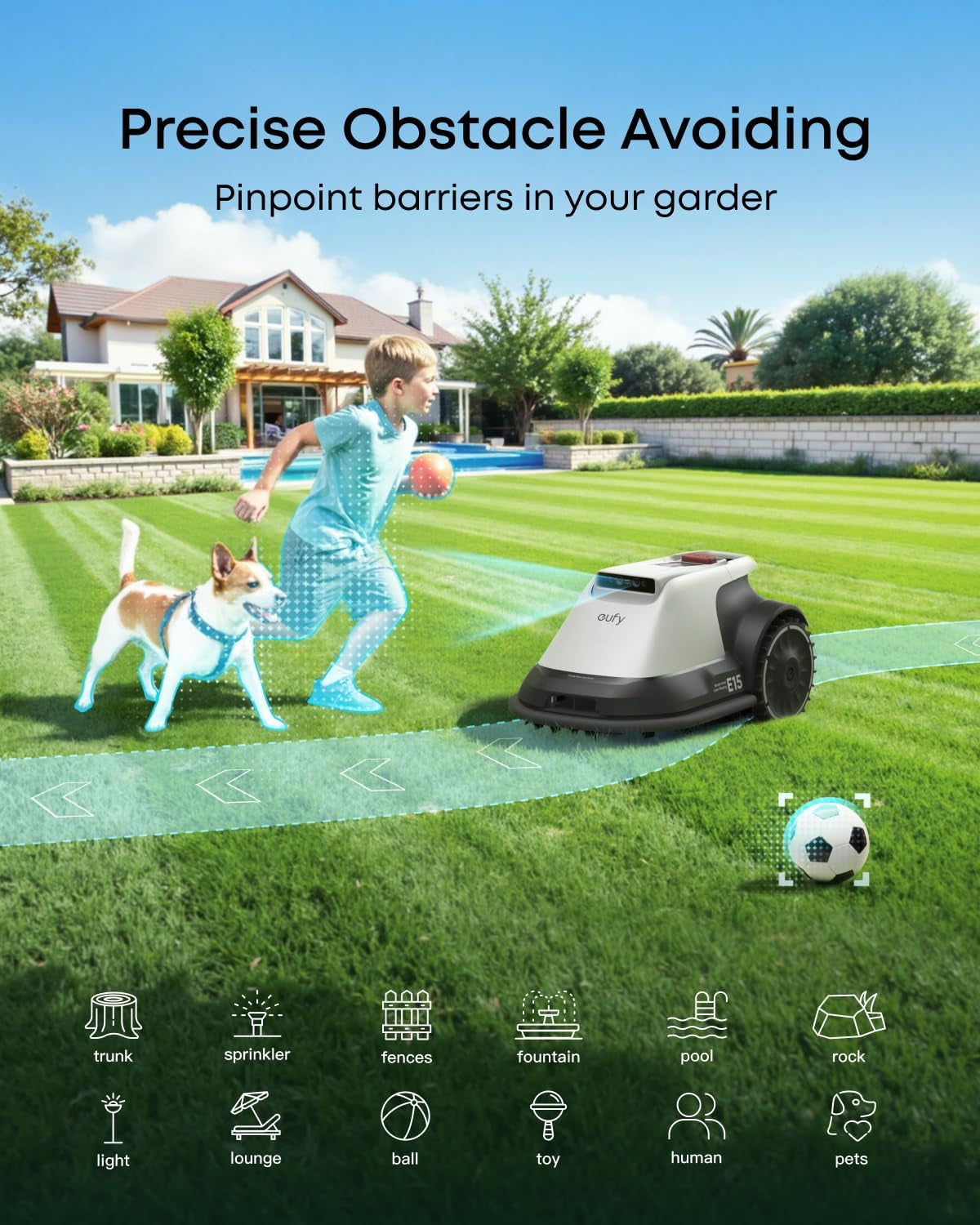 Eufy Robot Lawn Mower E15, Auto Mapping, Pure Vision Navigation